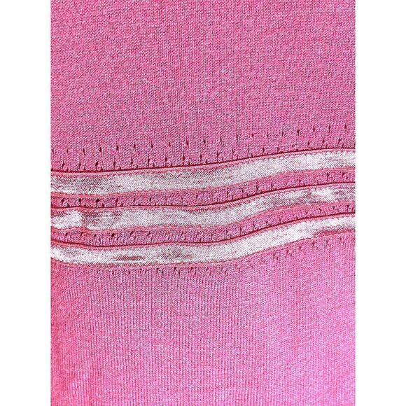 Soft Surroundings Large Pink Pleated Ribbon Sweater V Neck Barbiecore - Picture 9 of 13